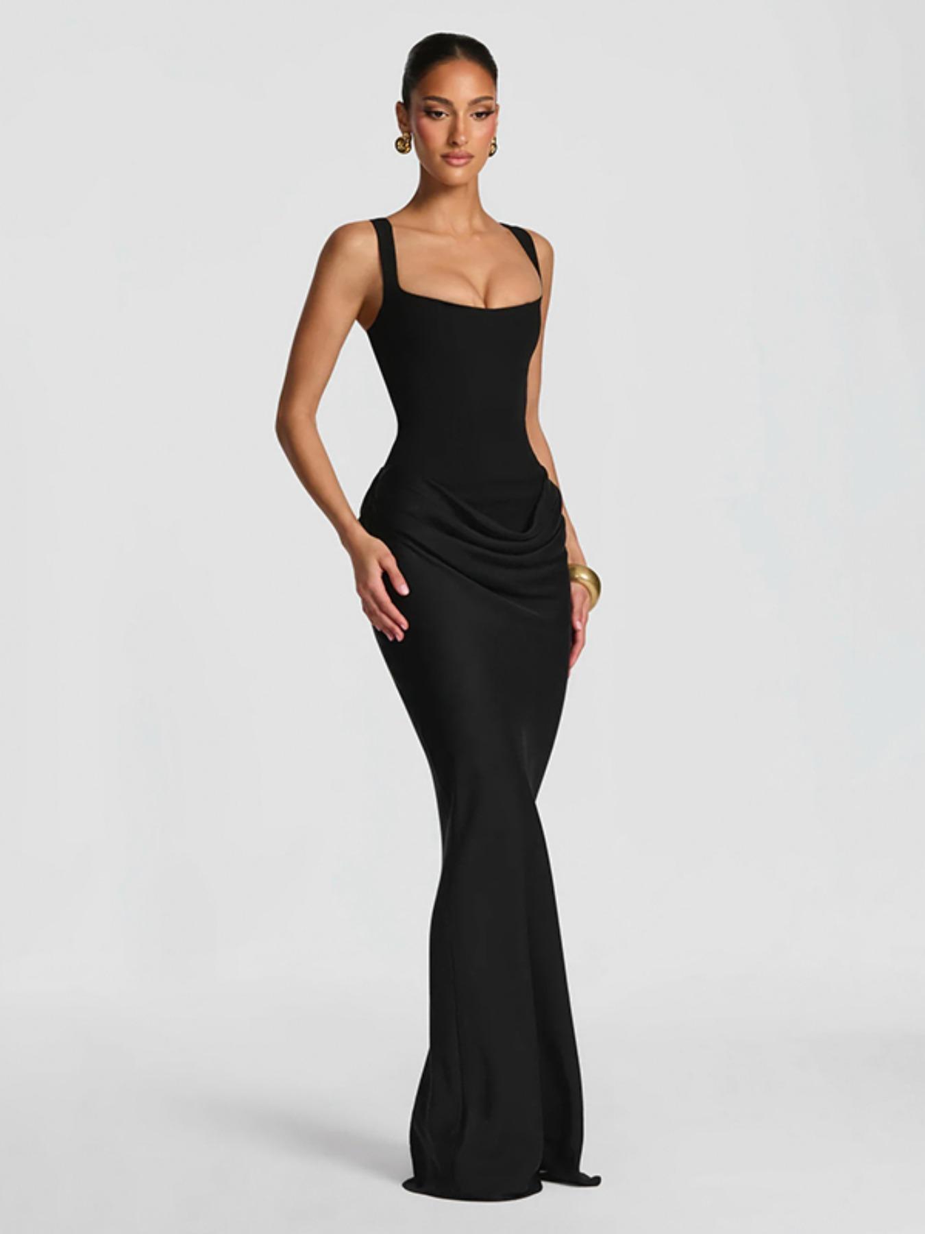 Women's Fashion Solid Color Square Neck Sleeveless Dress, Comfortable Elegant Simple Style, Perfect for Outdoors, Dates, Festivals, Parties, Formal Wear