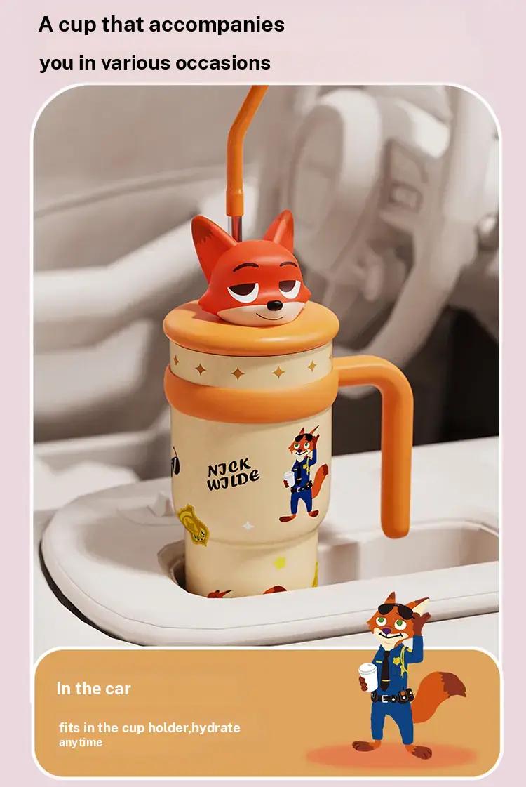 Disney Series Large Capacity lce King Cup Zootopia Strawberry Bear Stitch Design Insulated Tumbler Straw Cup Bottle with Handle Portable Holiday Halloween Christmas Ideal Gift for Kids Students Office Coffee Drinks Storage Valentine Gift for Girlfriends