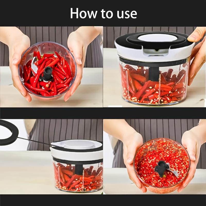 Portable Hand Pull String Onion & Garlic Mincer, Durable Blade Meat Slicer, Multifunctional Vegetable and Fruit Chopper Dicer, Carrot Cutter, Large Capacity Manual Food Processor Machine, Kitchen Accessories