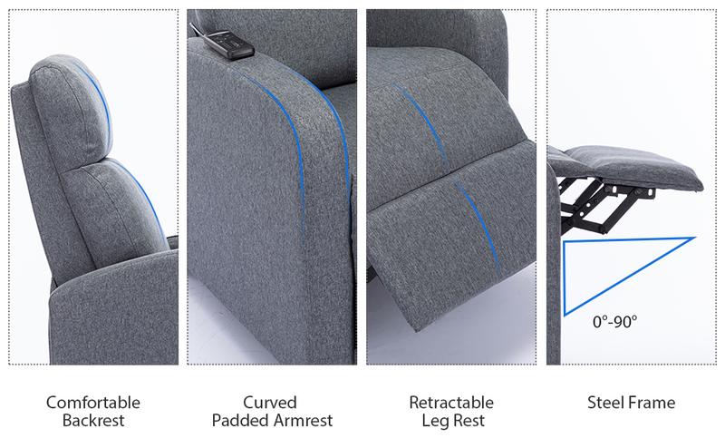 [TikTokShopBlackFriday]EBELLO Massage Recliner Chair Fabric Winback Recliner Chairs, Modern Padded Seat Reclining Chair Single Sofa for Living Room, Adjustable Home Theater Seating Office (Light Grey)