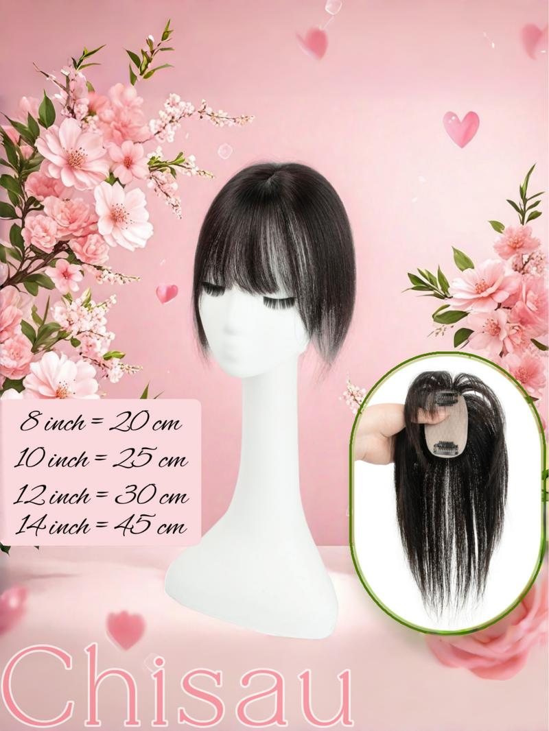 5X9 Real Human Hair Topper with Bangs for Women, Available in Natural Black, Dark Brown, Blonde, And White Gray, Featuring Straight Hair to Boost Volume And Conceal Gray Hair, Enhancing Your Overall Appearance, Perfect for Different Events