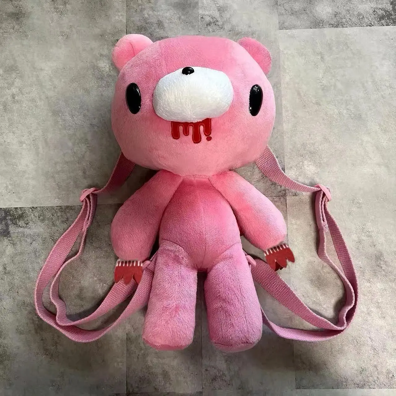 Pink Plush Bear Backpack Bag, Y2K Gothic Style Plush Doll Shoulder Bag, Adjustable Strap Novelty Handbag