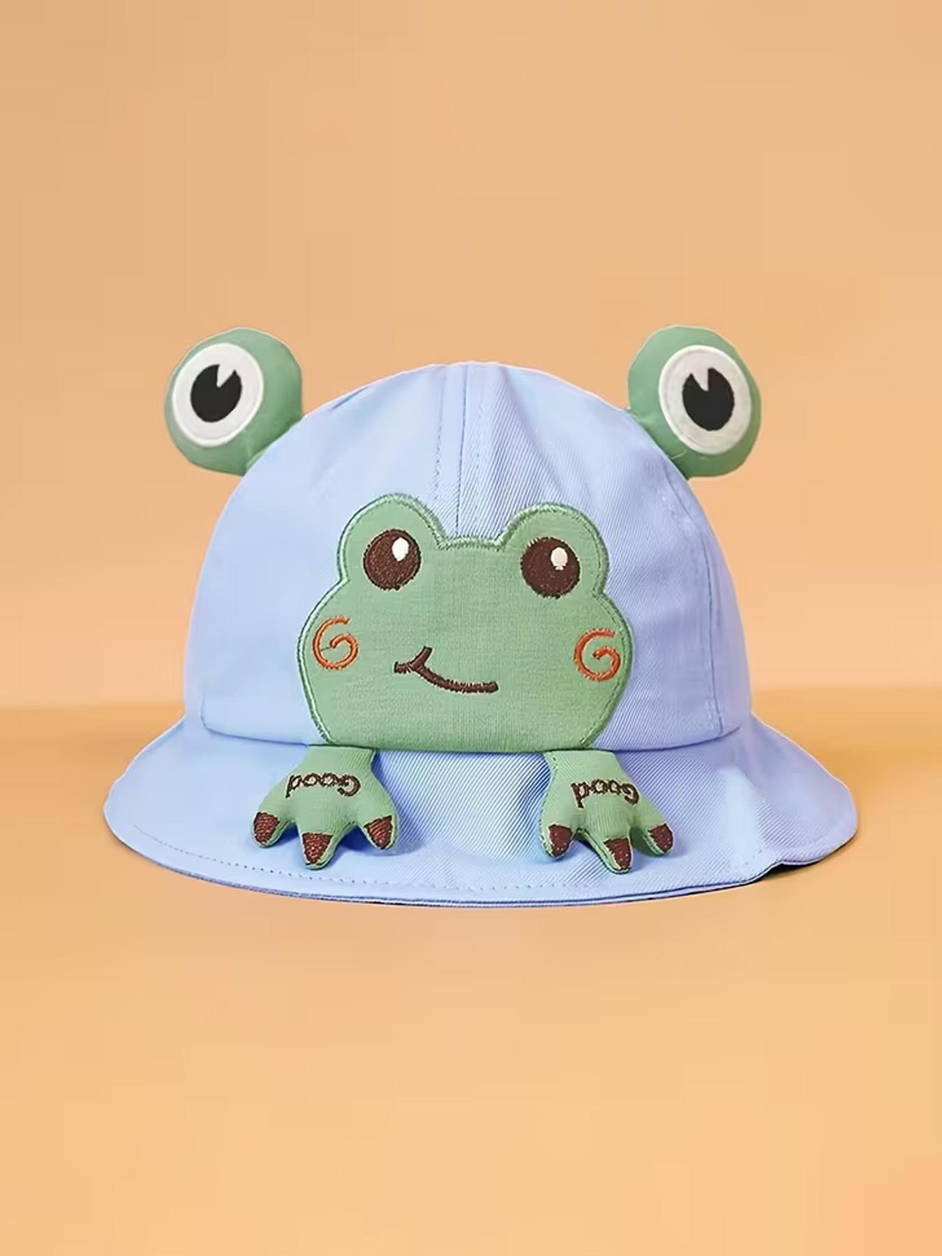 1PC Kids Toddler Spring Bucket Hat, Cute Frog Pattern Outdoor Sun Shade Cap, for Baby Boys & Girls Daily Wear, Toddler Summer Hat