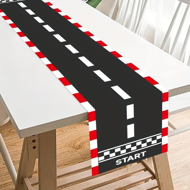 1 piece, racing track fashion table runner, rectangular black and white checkered racing track table runner tablecloth – racing party tablecloth decoration