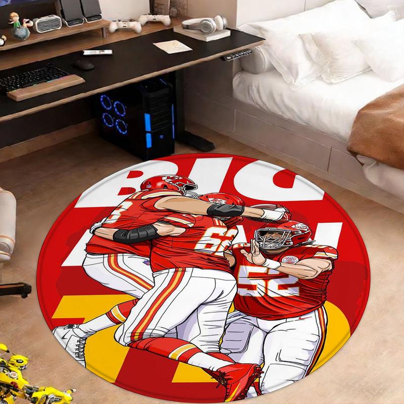 1pc American Football Player Round Rug, Durable Non-Slip, Ideal for Gaming Room/fan Zone Decor, Sports Theme Indoor Carpet