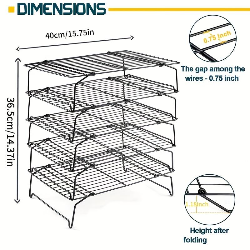 5-piece 5-tier heavy-duty foldable baking cooling rack - cast iron stackable rack, even heat dissipation, space-saving black rack, suitable for cookies, cakes, muffins, pies; compatible with countertop ovens, convection ovens and traditional ovens