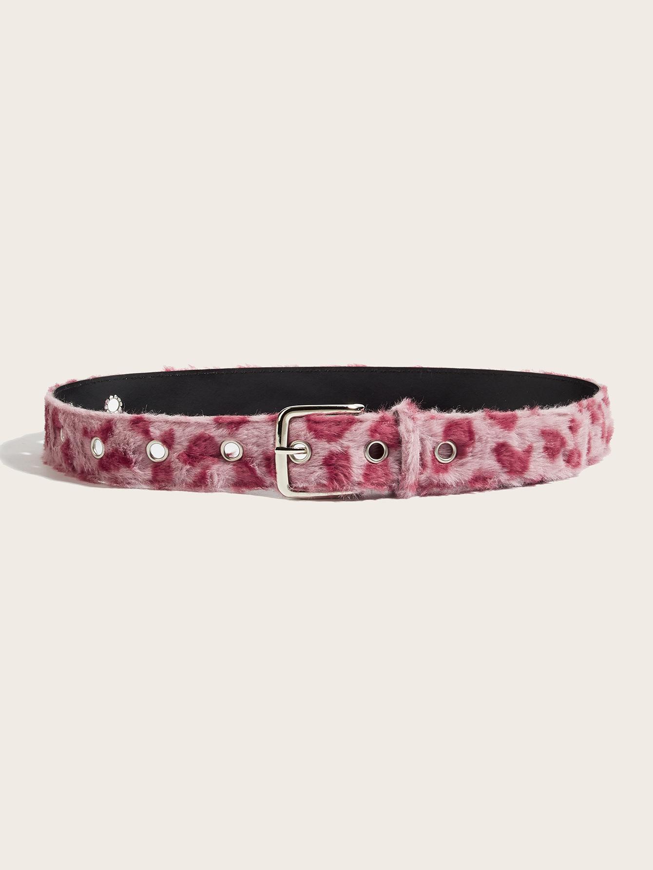 1 Piece Gray Leopard Print Furry Belt, Sweet & Cool Style, For Daily Streetwear & Denim Outfits