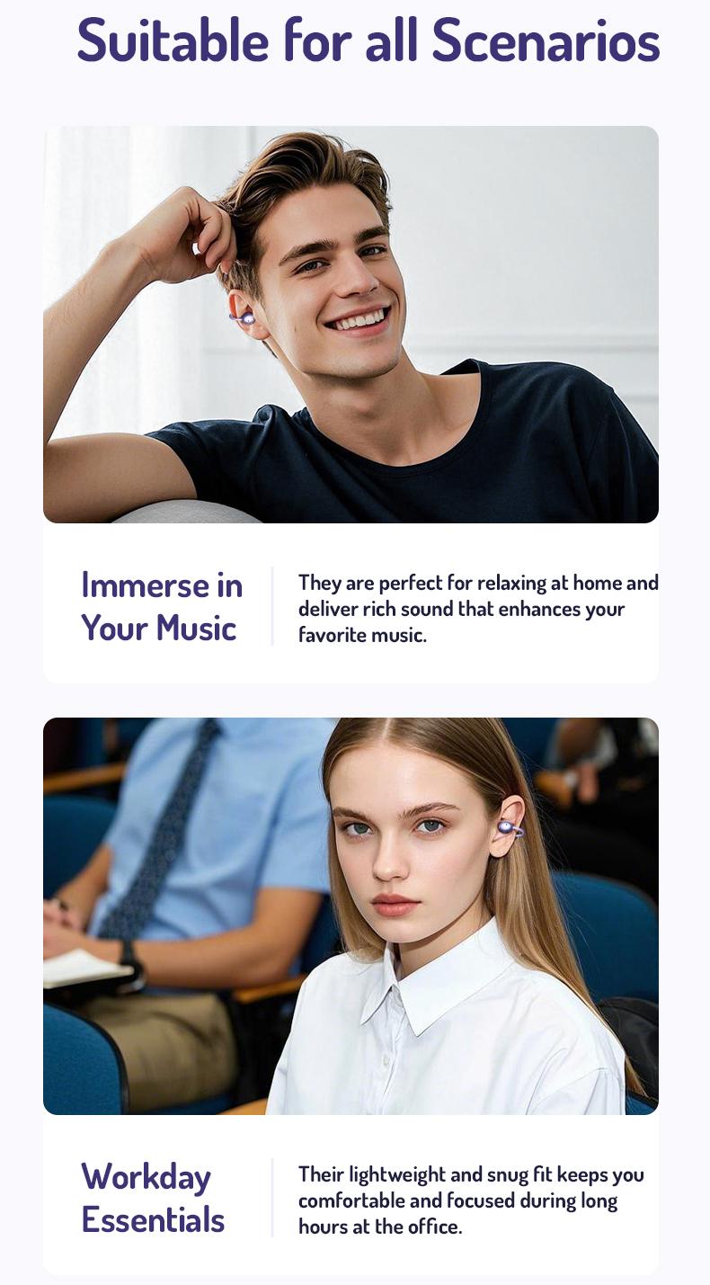 MINISO MS192 Clip-On Earbuds Open Ear Wireless Bluetooth 5.4 Headphones with Mic 48H Play Noise Cancelling Waterproof Sports Ear Buds Comfortable for Ears & Glasses Wearers Workouts Audio Headset