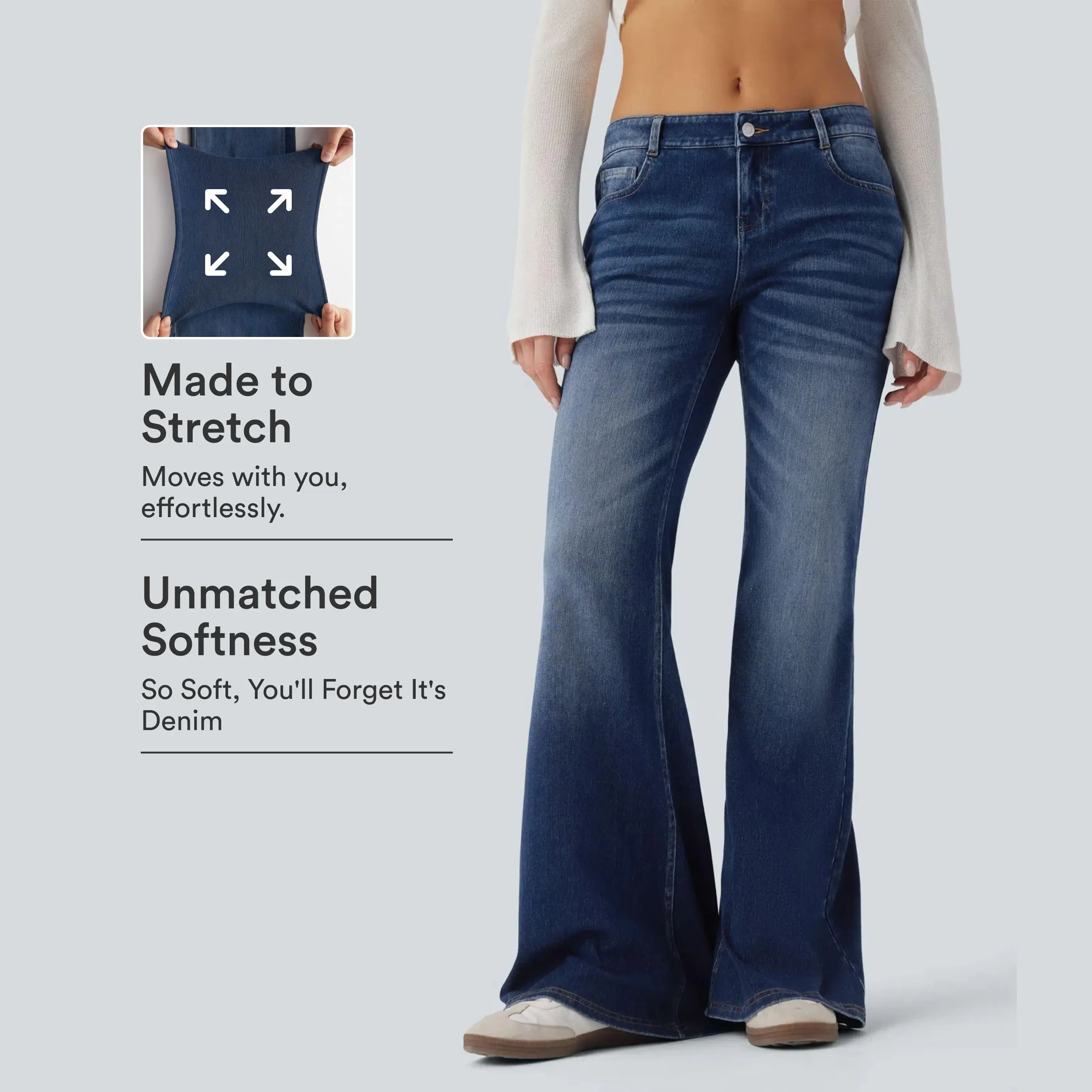 Halara Flex™ Low Rise Flare Washed Casual Jeans with Pockets
