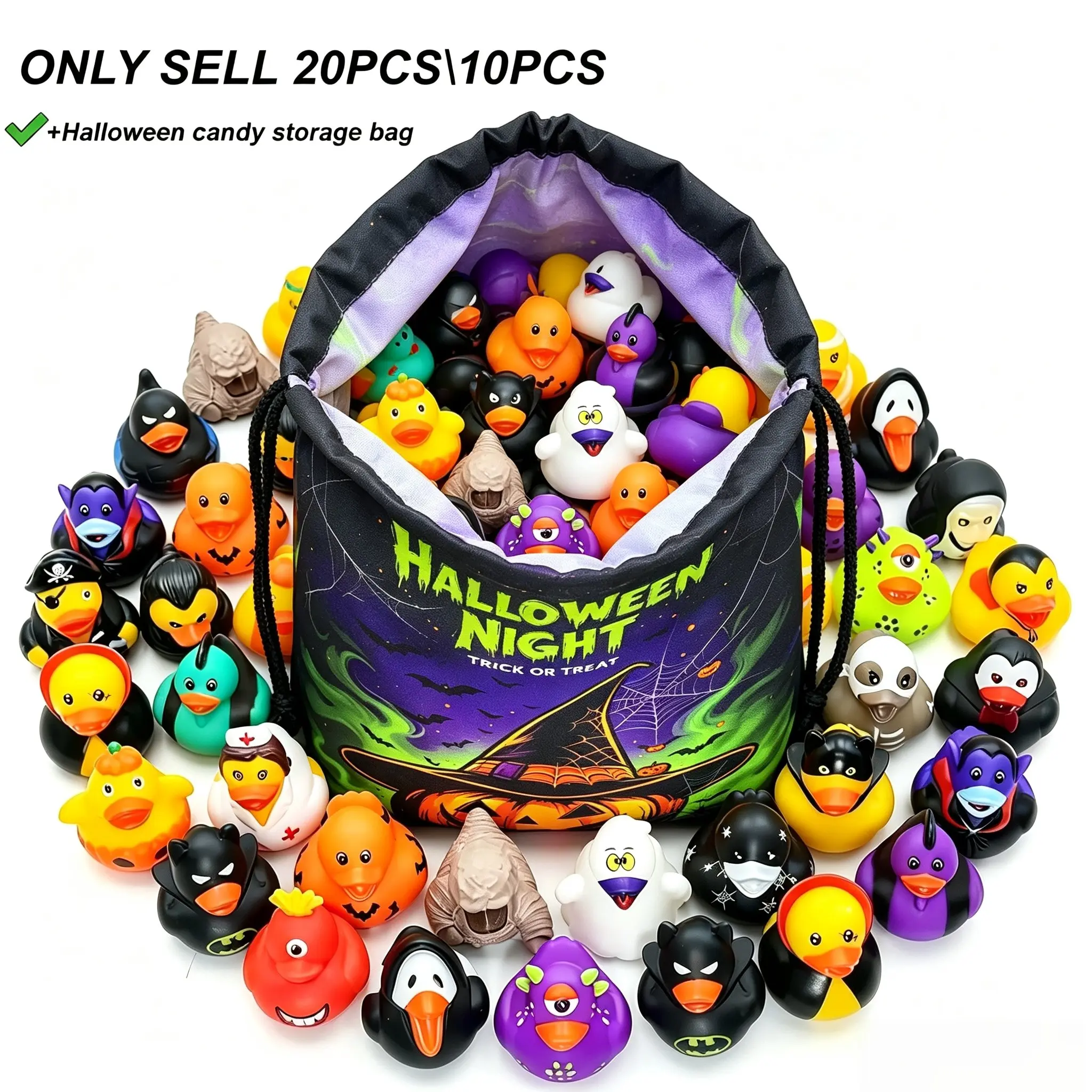 Halloween Duck Decor Set, 20pcs/10pcs Halloween Candy Storage Bag, Trick-Or-Treat Water Ducks, Kids' Halloween Gift, Party Decoration