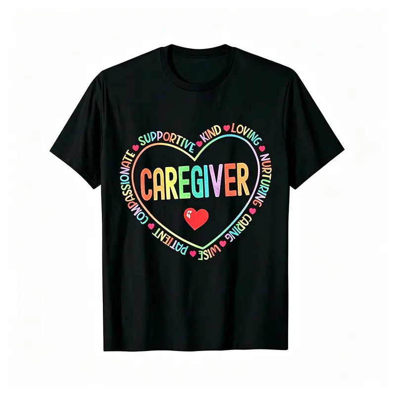 Caregiver Heart Caregiver Caregiver Thank You Week T-Shirt Women's T-Shirt Crew Neck Black Machine Washable, Gift