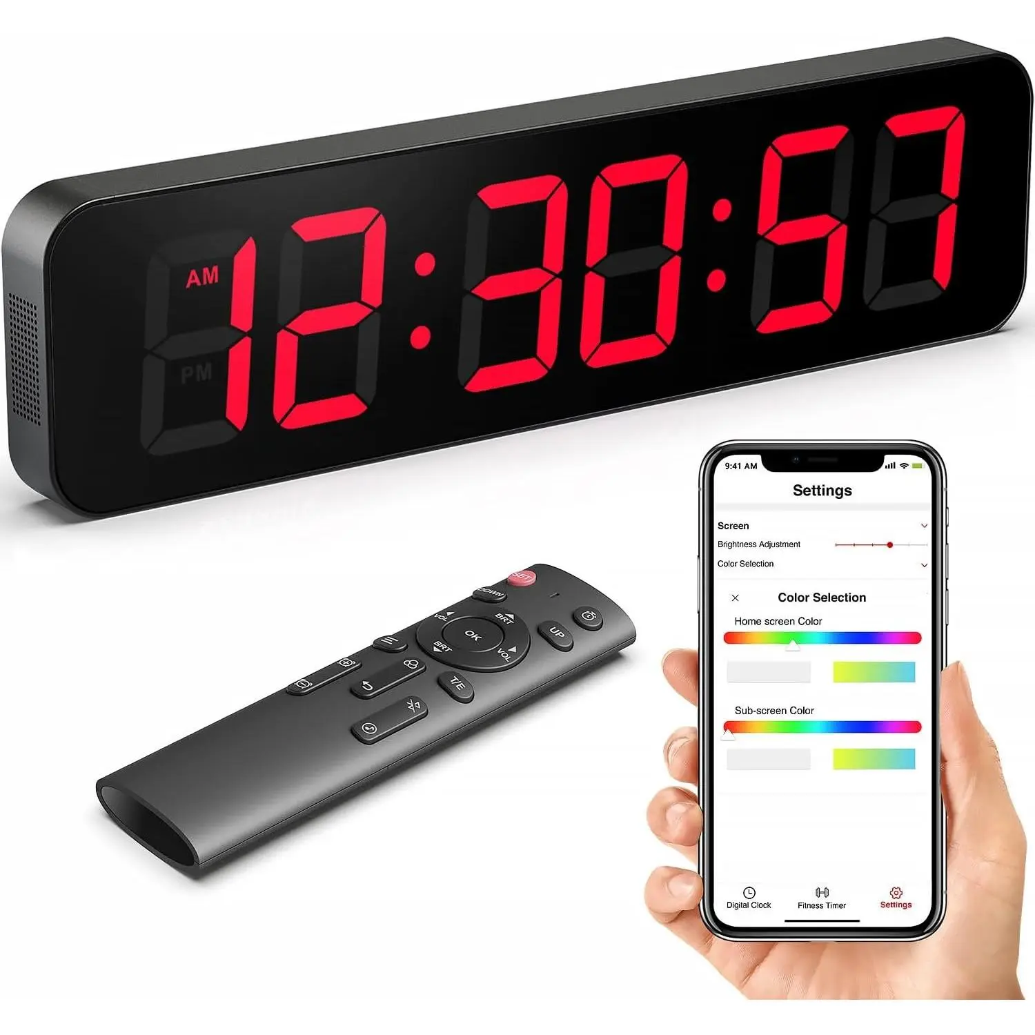 15.2" Large Digital Wall Clock with Seconds, Gym Clock Countdown Clock