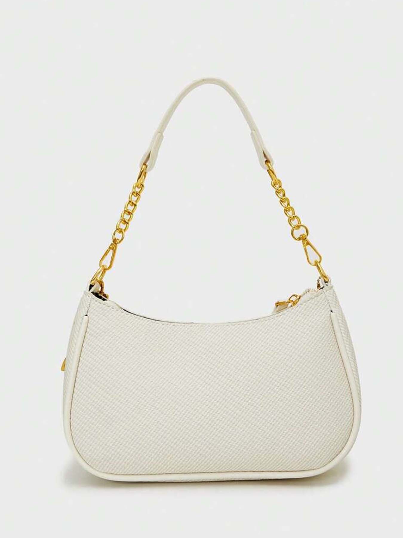 Small fresh  sweet shaped shoulder handbag, white lychee pattern simple classic design, cherry pearl chain bag, exquisite fashion   versatile, niche design suitable for daily commuting, shopping, etc., Elegant shoulder bag
