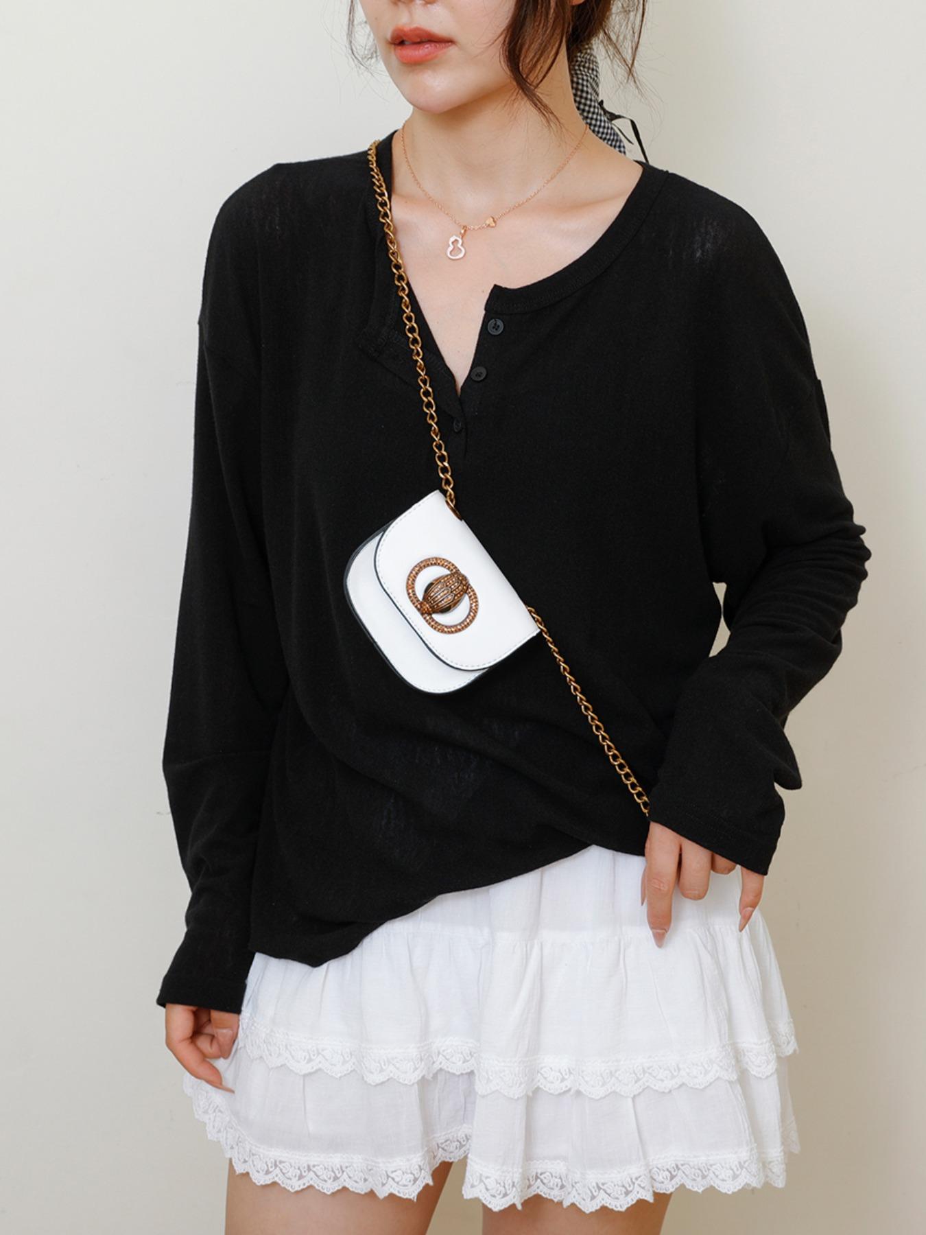 New Mini Chain Bag, Solid Color Flap Closure, Half Round Crossbody Bag, High-End Single Shoulder Fashion, Trendy Luxurious Handbag, Crescent Bag, Lightweight Crossbody Bag