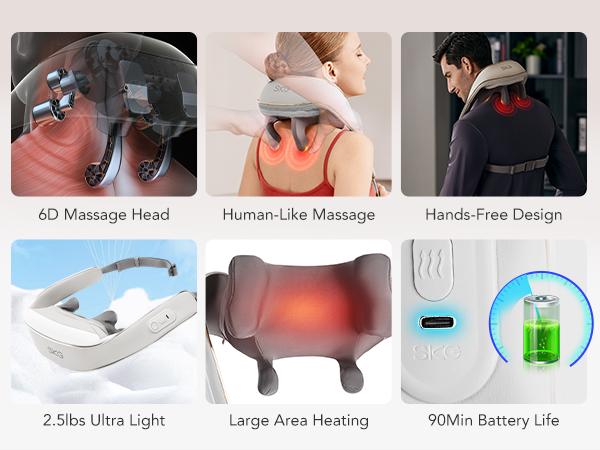 SKG H5 Shoulder and Neck Massager, Comfort 6D Cordless Shiatsu Neck and Shoulder Massager with Heat for Neck, Back, Shoulders, and Legs Electric Kneading Massage