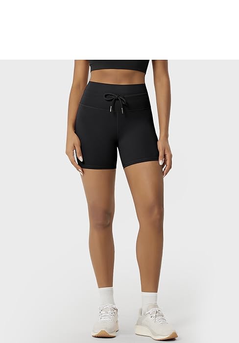 ODODOS Female High-Waist Leggings - 25"/28" Inseam, Drawstring Tie, Pockets, Sporty Chic for Workout Yoga (Brunette, Charcoal, Burgundy Color Options), Adjustable Waist Leggings, Athletic Fitted Leggings
