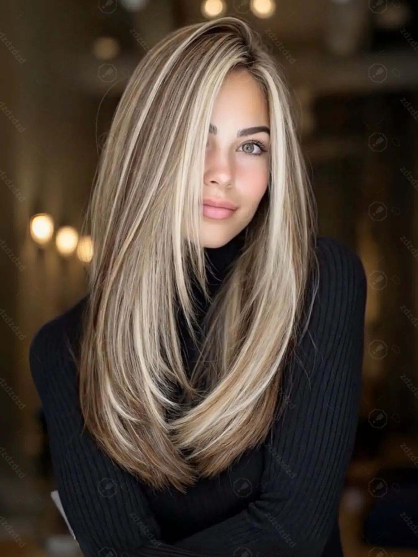 Soft 14-Inch Density 150 Highlight Straight Wig, 100% Human Hair, Front Baby Hair Lace, Women's Daily Wear