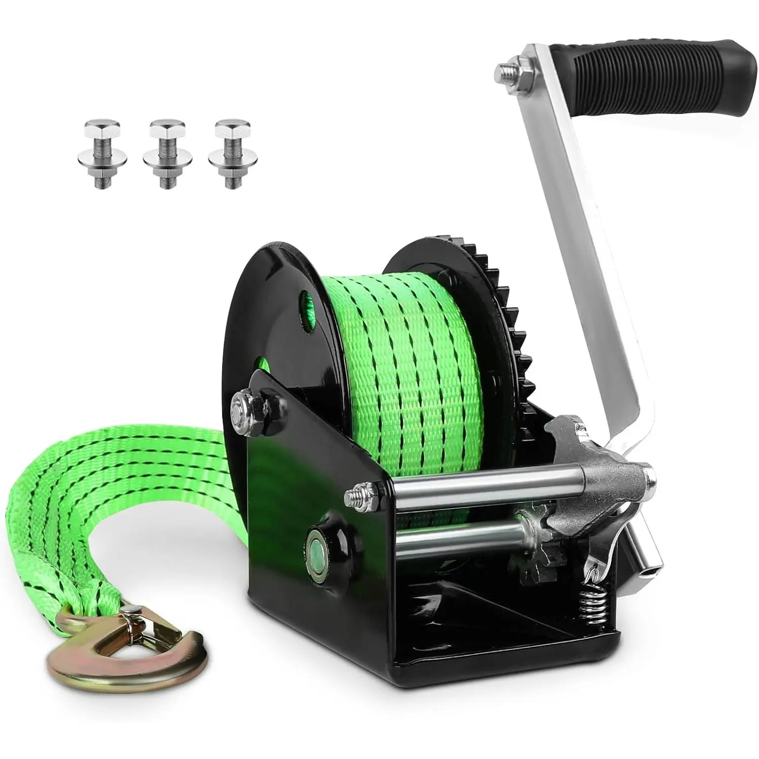 1200lbs Boat  Hand Winch,with 26ft Strap,with Quick Installation Handle, Ratchet 4:1 Gear,  Winch with Heavy Duty Hook,Crank Winch for Boat, , RV, ATV