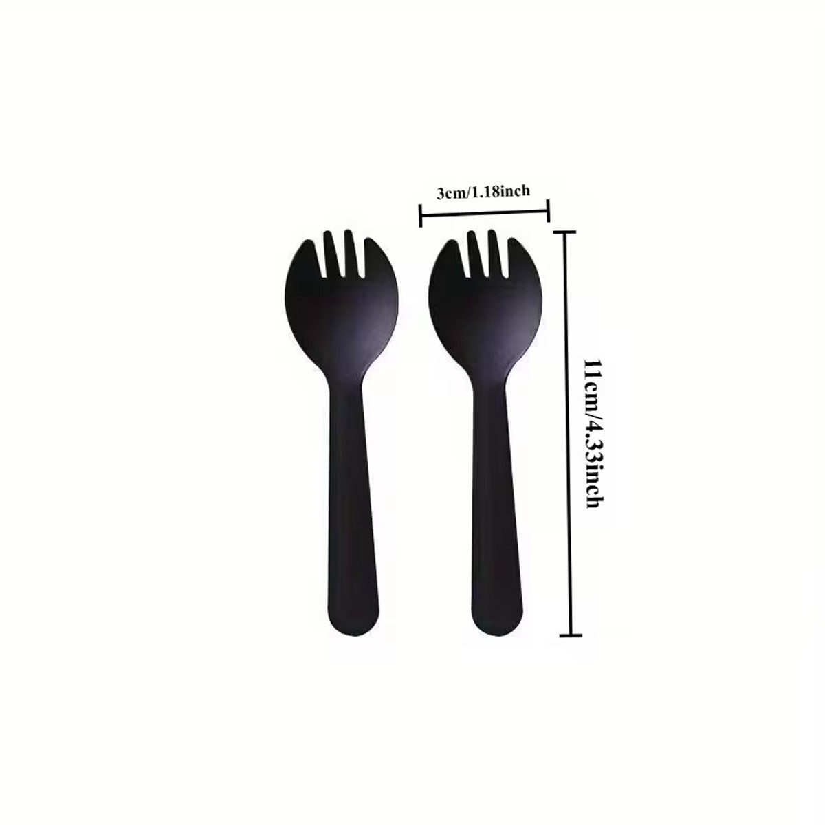 50/100/300/500pc black fork and spoon, perfect for desserts, ice cream, cakes, mousse, pudding, durian, fruit salad, etc., are the best choice for New Year, Valentine's Day, family gatherings, and outdoor camping