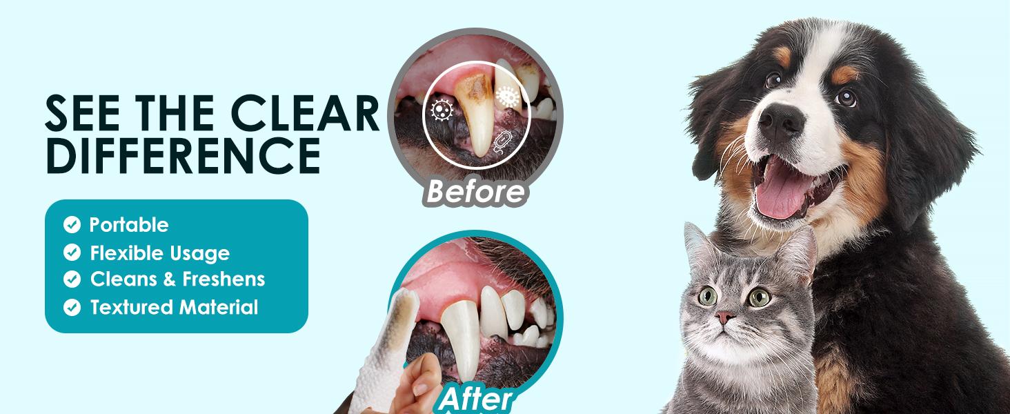 Dog Dental Care Finger Wipes - Teeth Cleaning Finger Wipes for Dog & Cats - Tooth Brushing Kit Dental Wipes for Dog - Reduces Plaque & Freshens Breath (50 PCS)