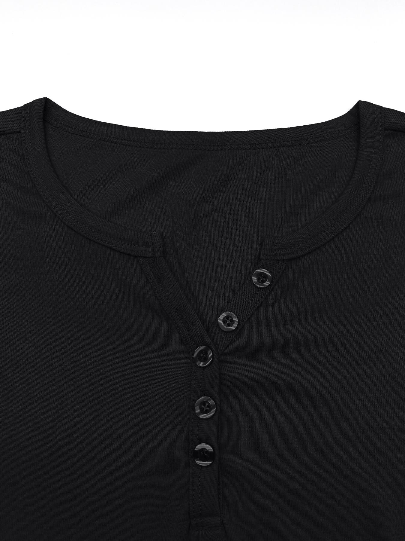 Women's Solid Color Button V-Neck Tee, Casual Short-Sleeve T-Shirt Top for Summer Daily Wear, Ladies Clothes