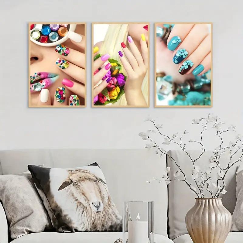 Nail Art Canvas Painting without Frame, 3 Counts/set Nail Art Pattern Wall Art, Wall Decor for Home Living Room Bedroom, Ornaments