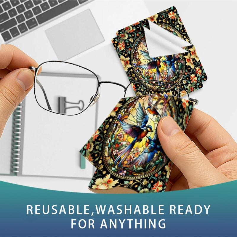 1/3/6/14pcs Stained - Glass Birds Cleaning Cloth, Suitable for Camera & Eyeglass Lenses, Single - Sided, Multiple Specifications Available, Vibrant Floral Design, Ideal for Home & Photography Use, Efficient Lens Cleaning