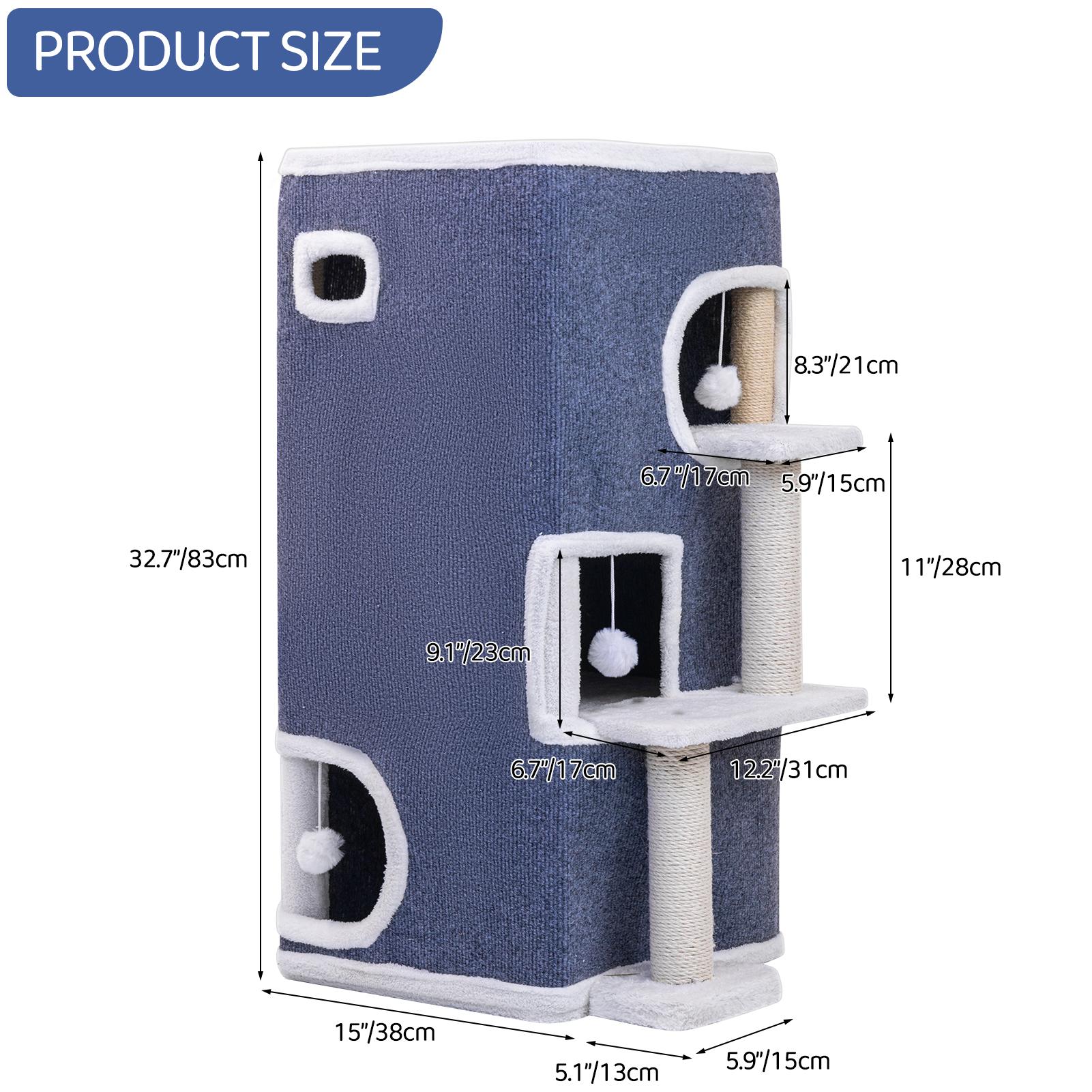 3-Tier Cat House, Cat Beds for Indoor Cats, Modern Cat Condo with Highway Cave, Scratch & Itching Post, Climbing Stand, Cat Cube Playhouse for Multi Kittens, Grey 3-Tier Cat House, Cat Beds for Indoor Cats, Modern Cat Condo with Highway Cave, Scratch & Itching Post, Climbing Stand, Cat Cube Playhouse for Multi Kittens, Grey