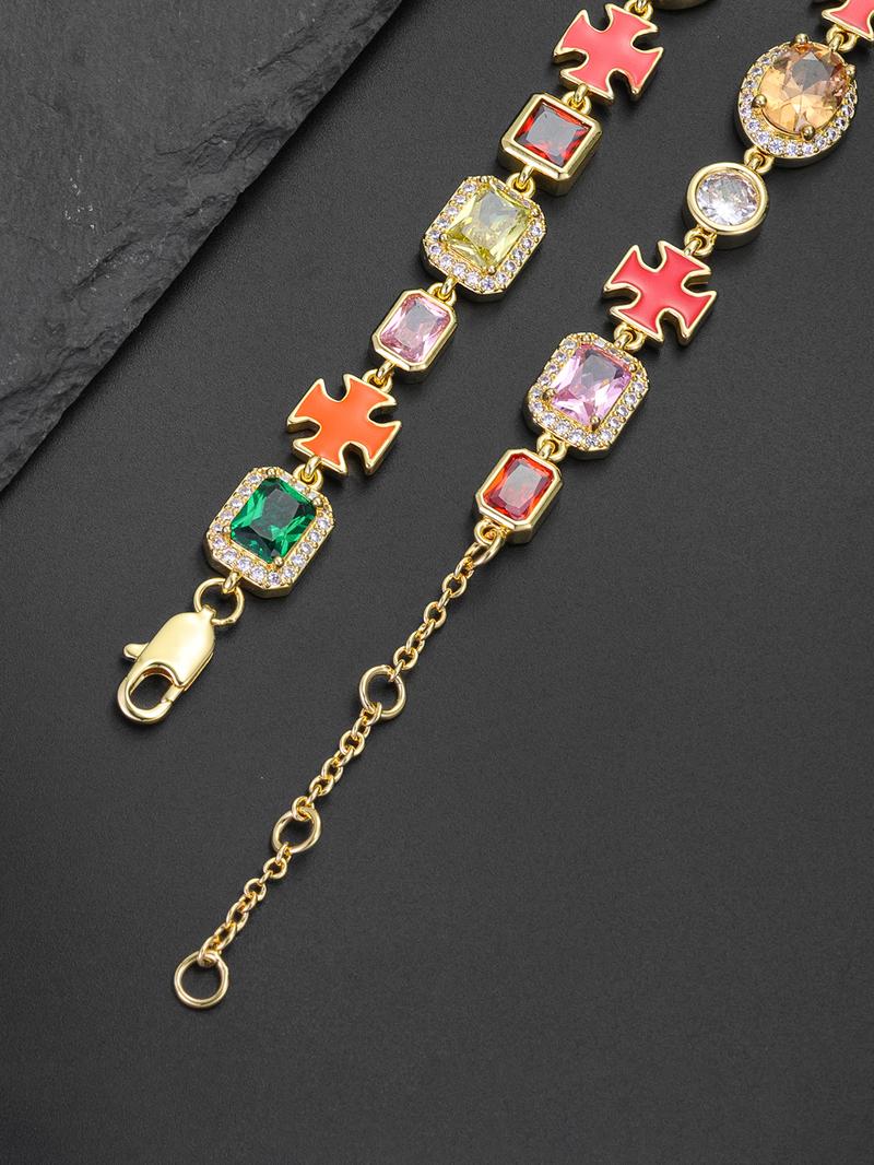 ICED CHICS Cross-Drip Oil Colored Cubic Zirconia bracelet, geometric cube Sugar Hip-hop bracelet, birthday gift, party, suitable for important occasions to wear, enhance temperament, sense of sophistication, suitable for both men and women