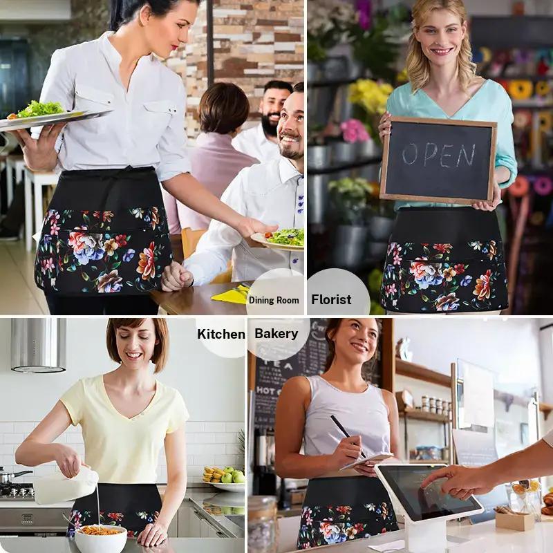 Solid Color Server Apron with Pocket, 1 Count Waiter Half Apron, Work Short Apron, Kitchen Cooking Aprons for Kitchen & Restaurant & Bar, Baking & Cooking Accessories