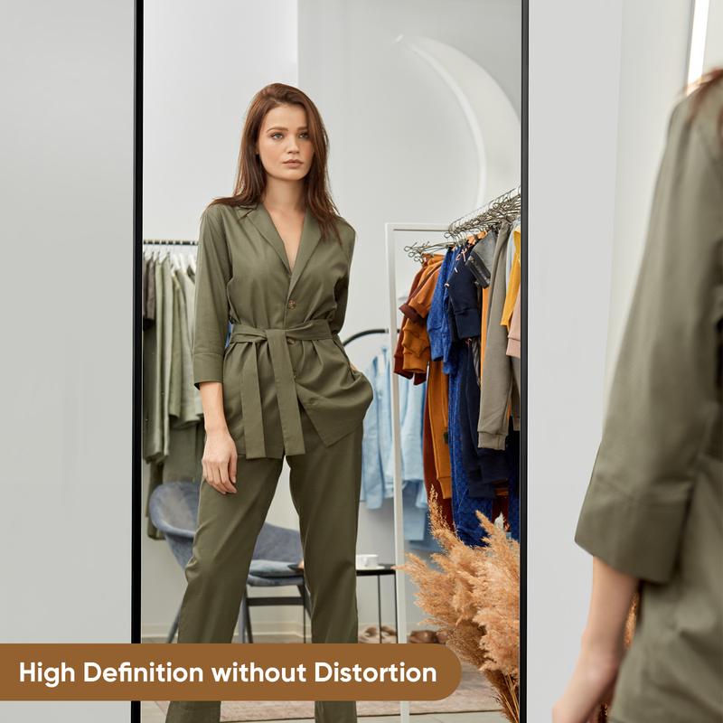 71" Full-Length Mirror with Stand - Freestanding/Wall-Mounted Floor Mirror, Shatterproof Nano Glass & Aluminum Frame, Right Angle/Rounded Corners (Gold/Black)