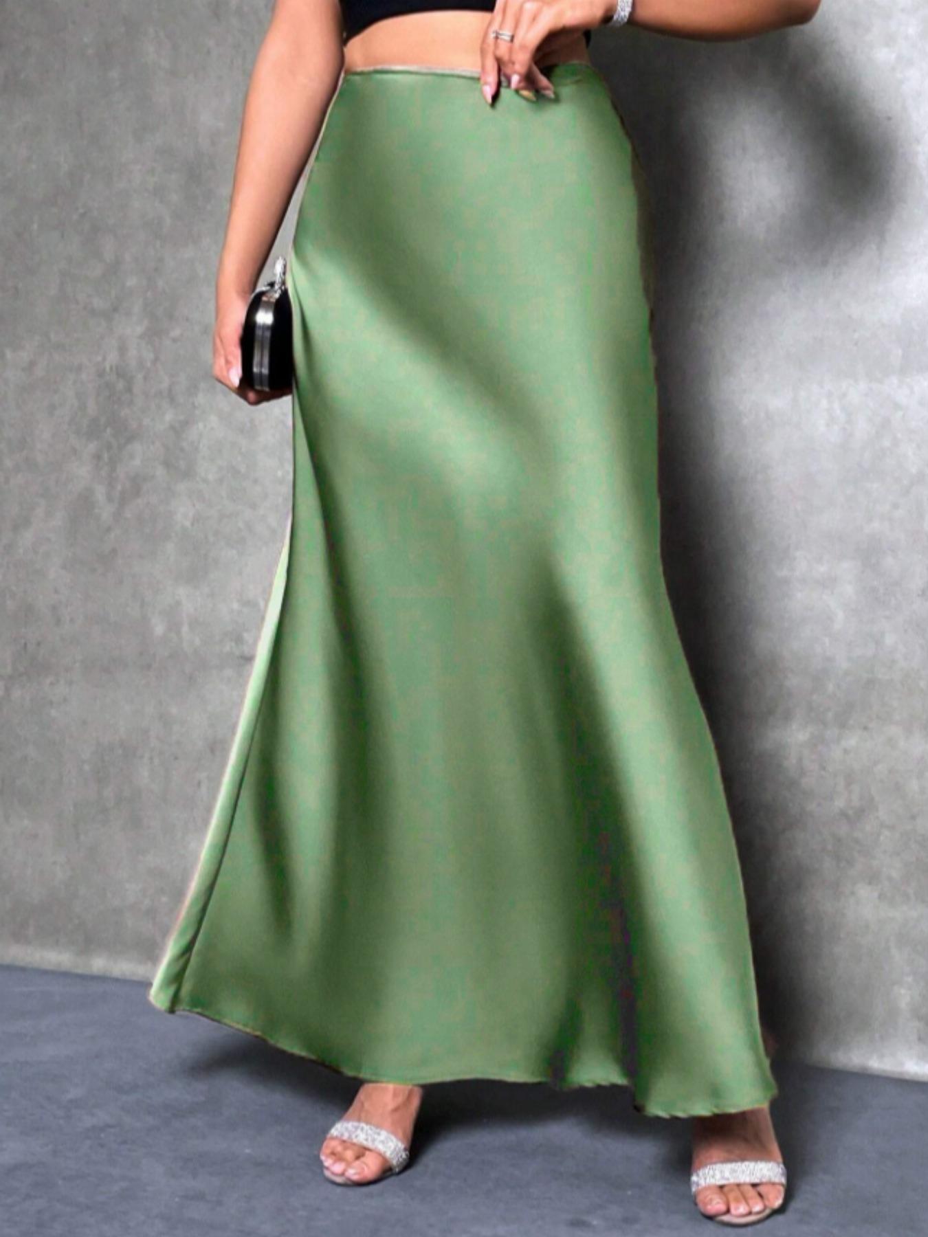 Elegant High-Waisted Mermaid Long Skirt with a Silky Draped Effect, Slimming Solid-Color Fashion Skirt with Glossy Design
