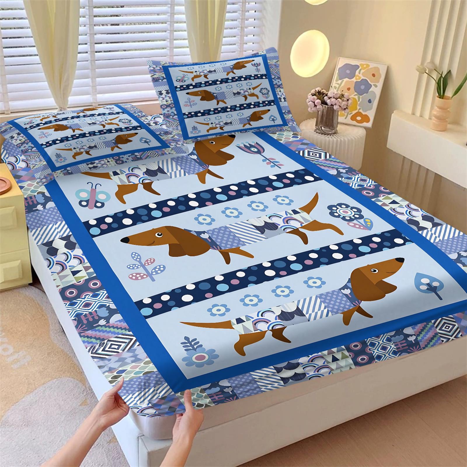 3PCS Vintage Patchwork Floral Plaid Fitted Bed Sheets Set, Soft Bedding Sets (1 Fitted Sheet + 2 Pillowcases),Soft Breathable Fabric,Deep Pocket Anti-Slip Design,HD Digital Printing,Retro Botanical All Season Bedding,Ins Style Bedroom Vibes