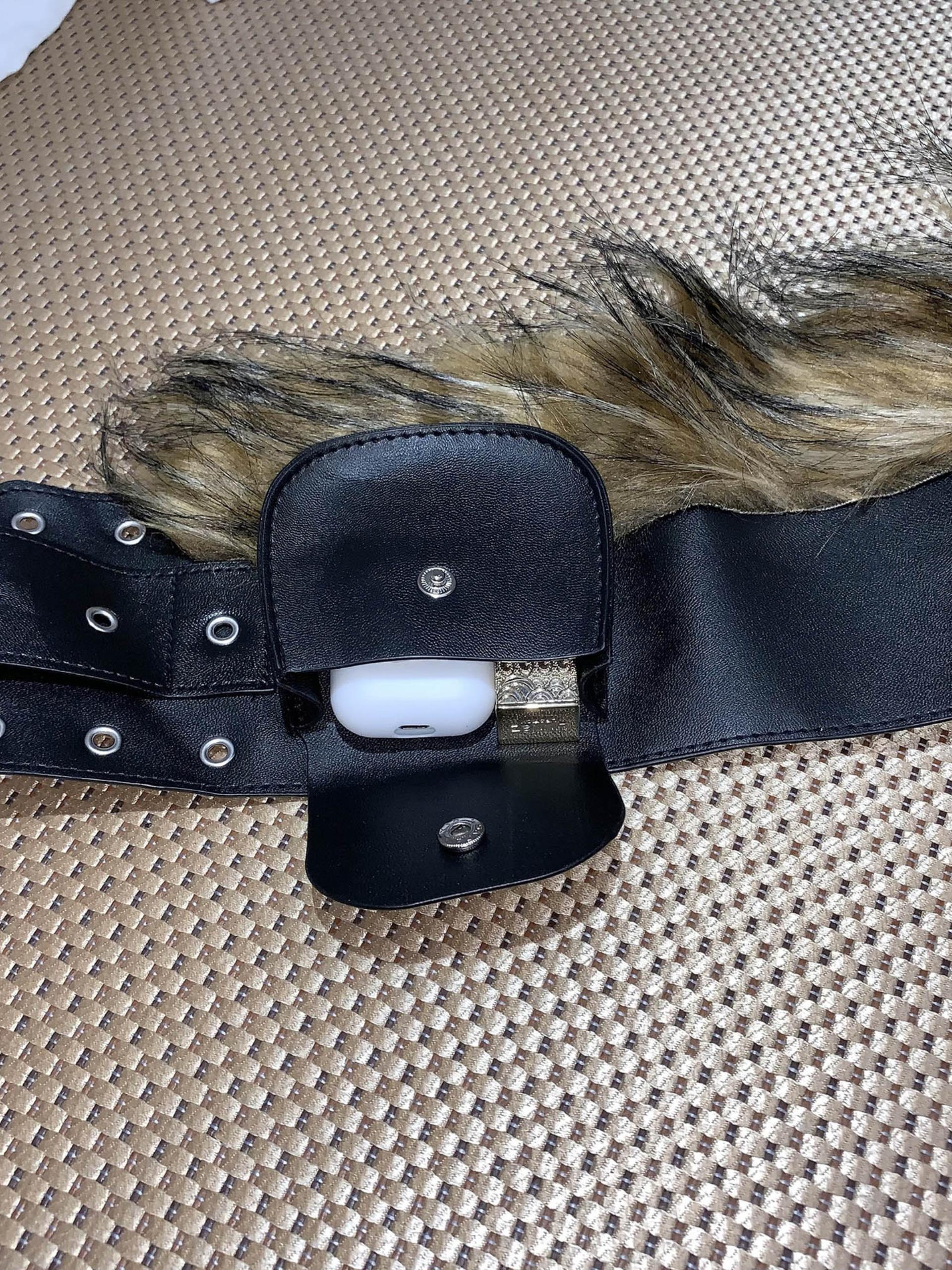 Wide Belt Mini Waist Bag, Plush Oval Mouth Pouch, Tummy Pouch, Stage Performance Costume Accessory, Patchwork Design, All Seasons Wear