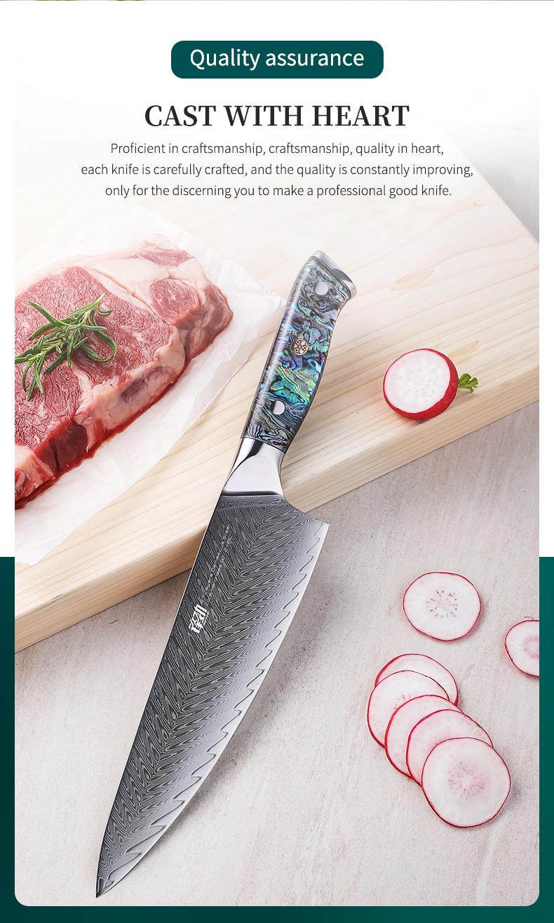 FINDKING 8 Inch Gyuto Chef Knife, Professional Japanese 67 Layers Damascus Steel Kitchen Knife, Resin Abalone Shell Handle, Razor Sharp Professional Meat Cutting Knife with Gift Box for Family, Restaurant, Cutting Vegetables, Meat and Fruits for Kitchen