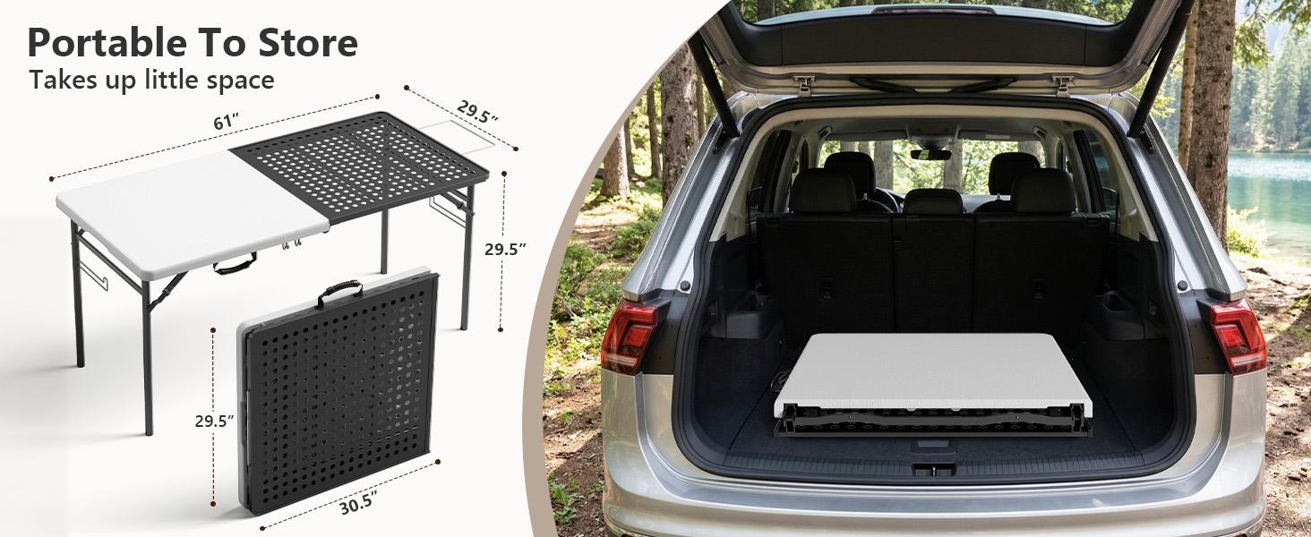5ft Folding Table for Picnic Camping, Portable Outdoor Table with Metal Grid Grilling Surface, Heavy Duty Foldable Table for Cook Prep,Suitable for Camping, Backyard, Patio and Beach