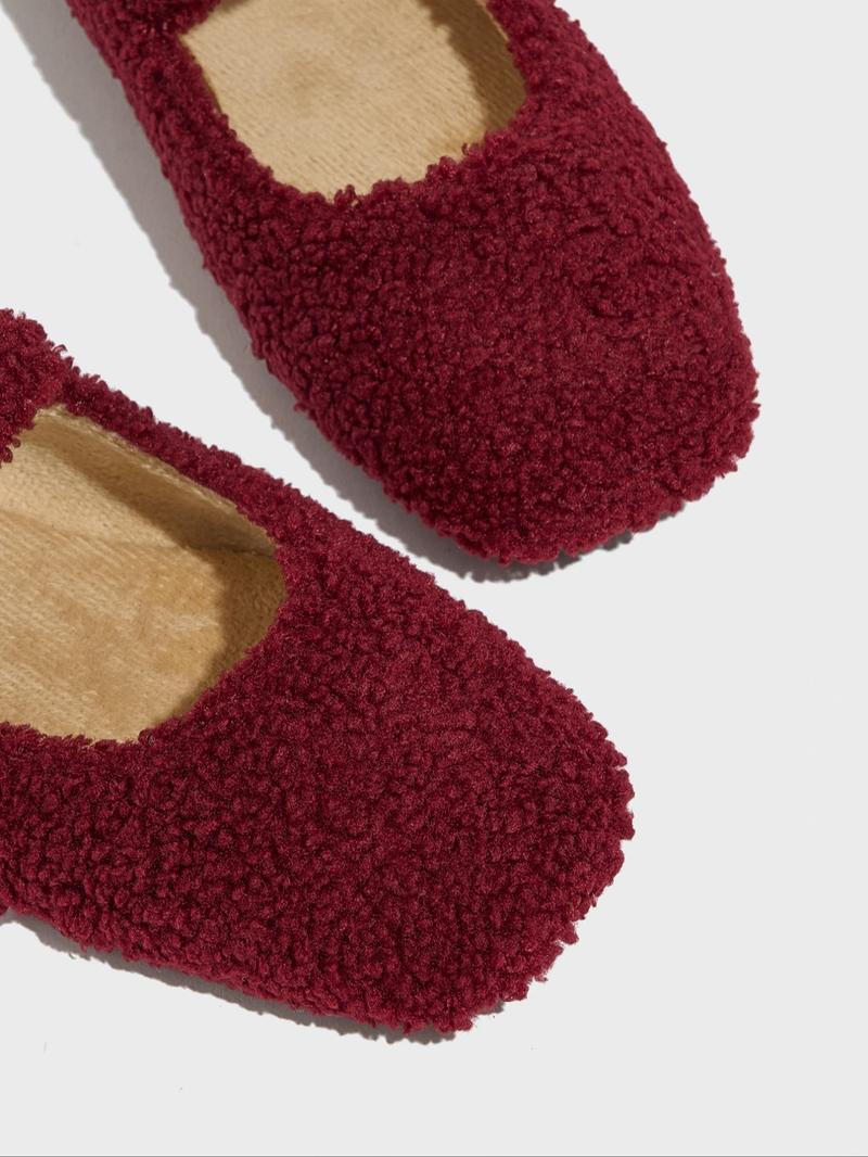 Women's Fashion Flat Square Toe Faux Fur Single Shoe, Retro Style, Comfortable Outdoor Maternity Shoes, Spring & Fall, Furry Shoes