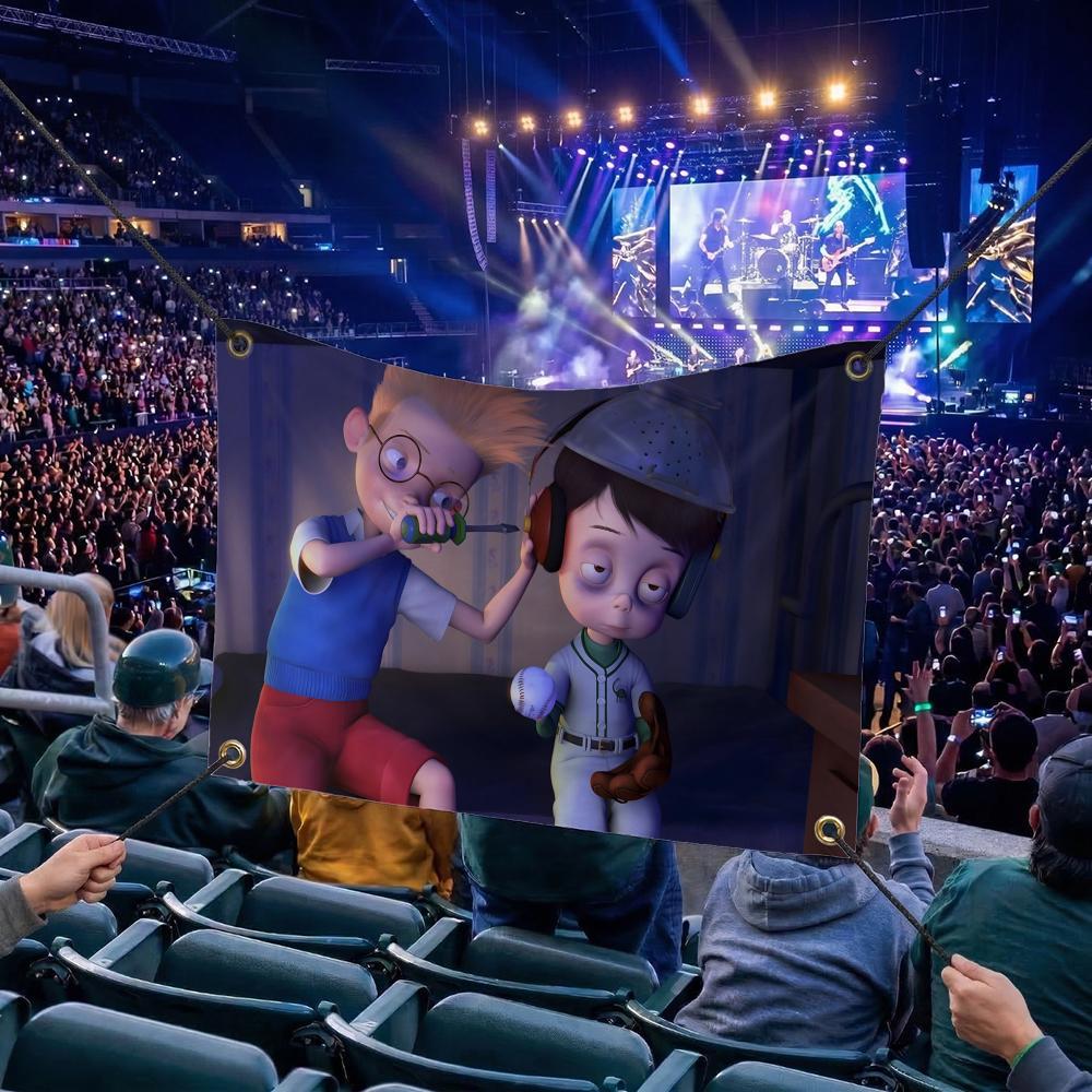 M-Meet the Robinsons CARTOON Flags Multi Size Atmosphere Flag, Cheerleading Hand Pulled Banner, Portable Outdoor Event Flag & Wall Decor for Sports, Parties, Home and Room Decoration