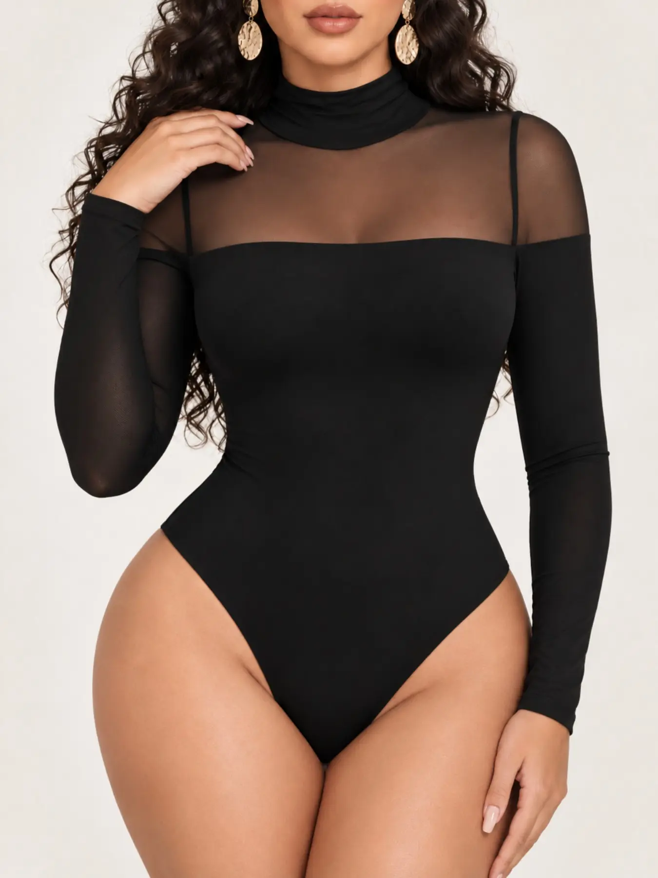 Women's Long Sleeve High Neck Bodysuit, Mock Neck Unitard, Warm Shapewear Jumpsuit for Fall Winter, Thong One Piece with Snap Crotch, Slim Fit Body Shaper, Cozy Homewear Base Layer, Casual Everyday Outfit for Christmas Holiday Parties