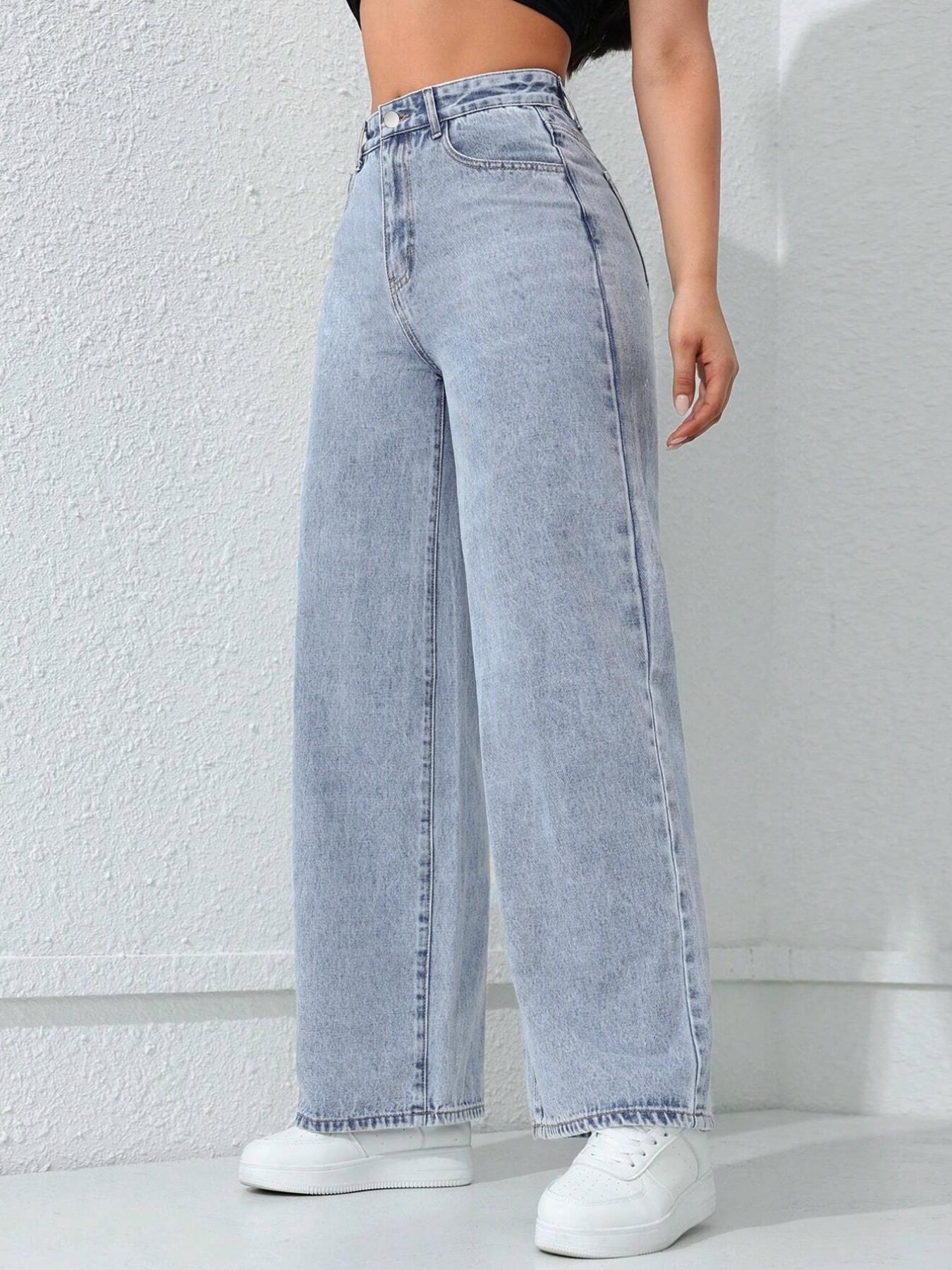 Spring Summer New Women's Pants Light Blue High Waist Elastic Jeans Casual Vacation Daily Versatile Wide Leg Pants