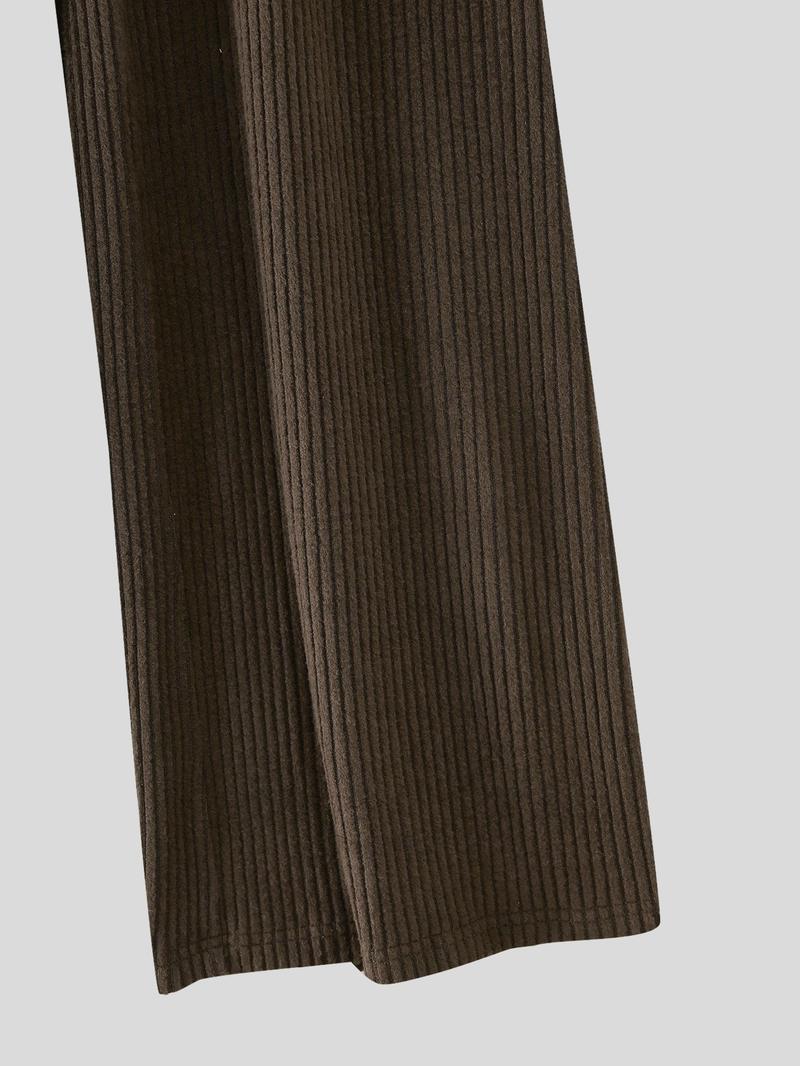 Women's Solid Color Round Neck Drop Shoulder Long Sleeve Knit Top and Loose Wide Leg Pants Set, Casual Home Wear, Comfortable and Versatile