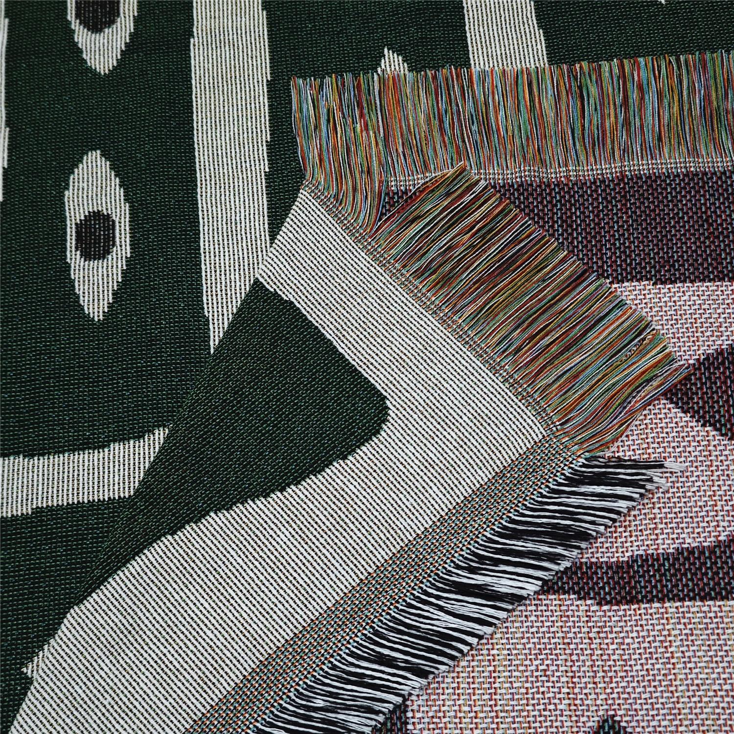 Multi-Function Tassel Woven Blanket -Green Snake Pattern Bed Blanket, Also for Sofa Cover Couch Throw Blanket Armchair Home Decor Room Wall Art Tapestry Furniture Slipcover Tablecloth Shawl Outdoor Picnic Camping Beach Towel Office Nap Hippie