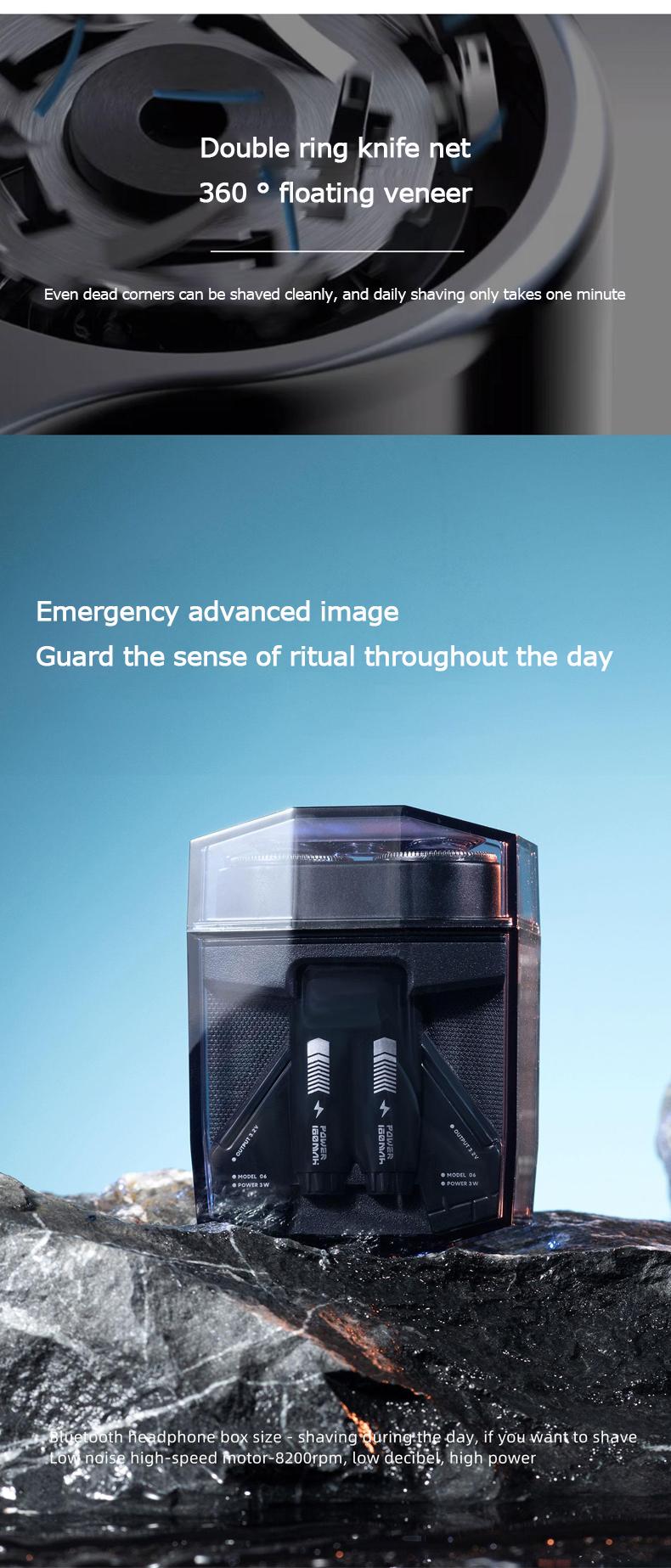 Product Introduction of electric shaver Portable transparent razor double engine mecha small electric razor set Outdoorfun Shaver Machine twin shaver men Black Upgraded 3