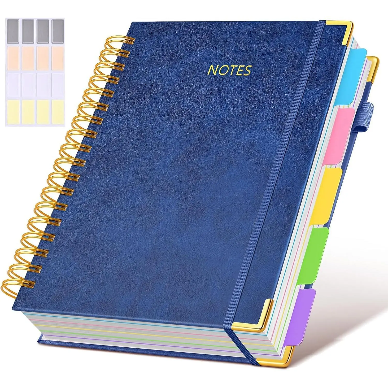 Waterproof Navy Leather Hardcover Spiral 5-Subject Notebook - 8"x10" Large B5 Size, 300 College-Ruled Pages, Removable Tabs & Adjustable Dividers, Women's Journal for Work & School, Home/Festive Party Gift, Sohochic