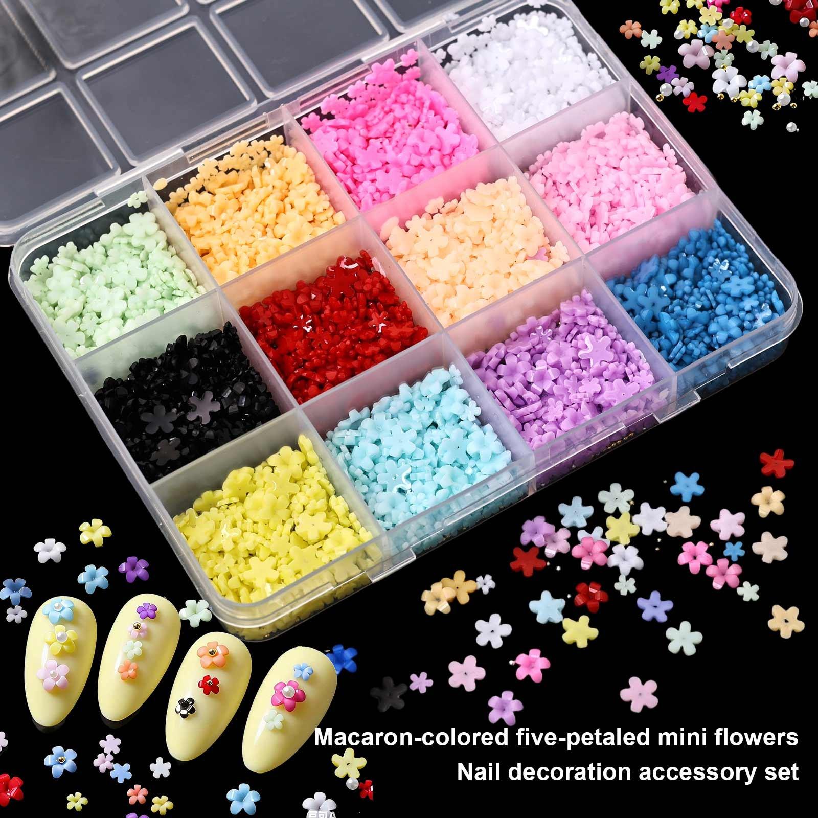 Multicolor five-petal flower nail art accessories, available in 6 compartments/12 compartments/24 compartments, ultra-thin cherry blossom petals, suitable for various styles of nail decoration, for professional nail salons
