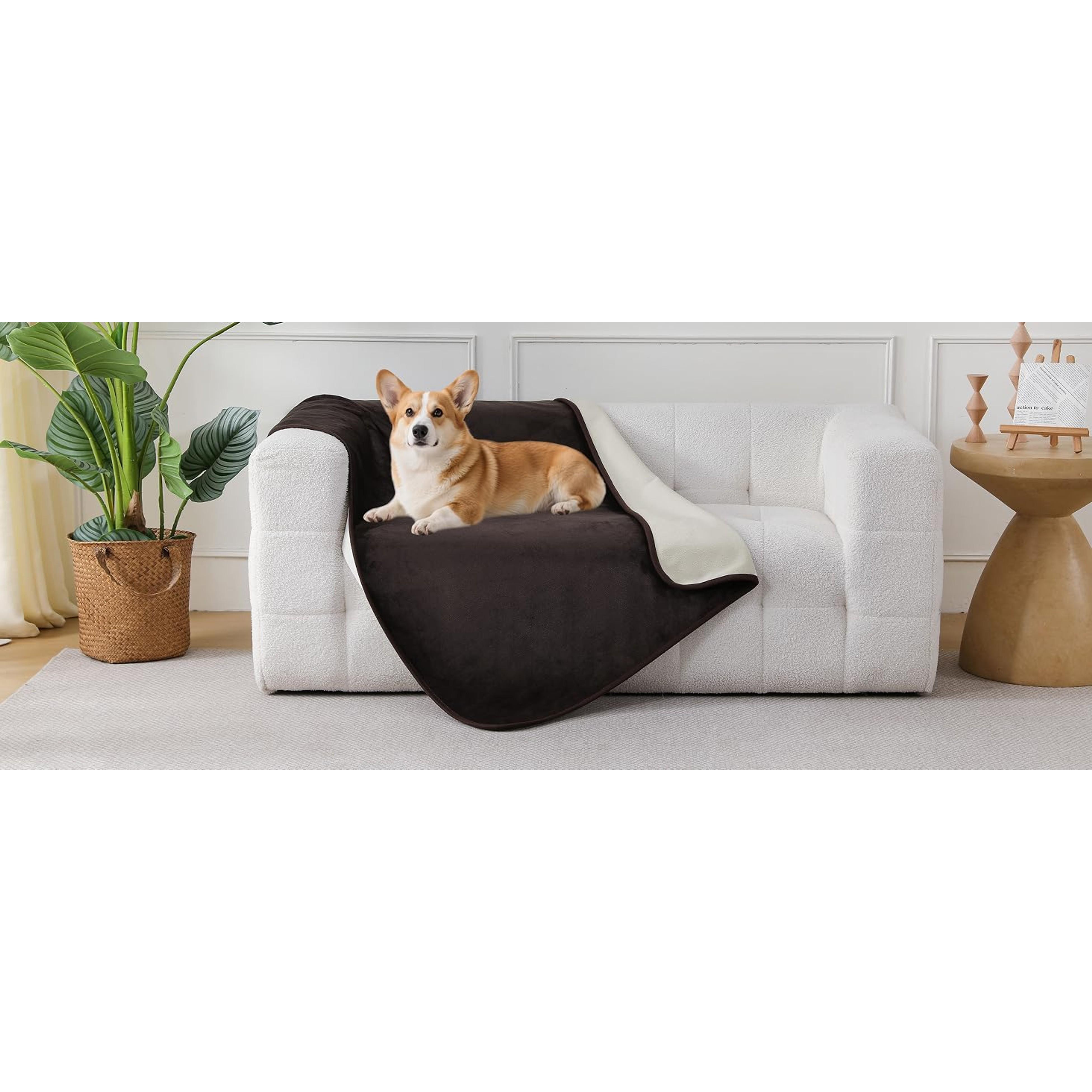 Waterproof Blanket 60"x80" for Adults, Reversible Waterproof Bed Cover for Dogs Cats Pets, Soft Leakproof Blanket for Bed Couch Sofa Furniture Protector, Dusty Pink/Off White