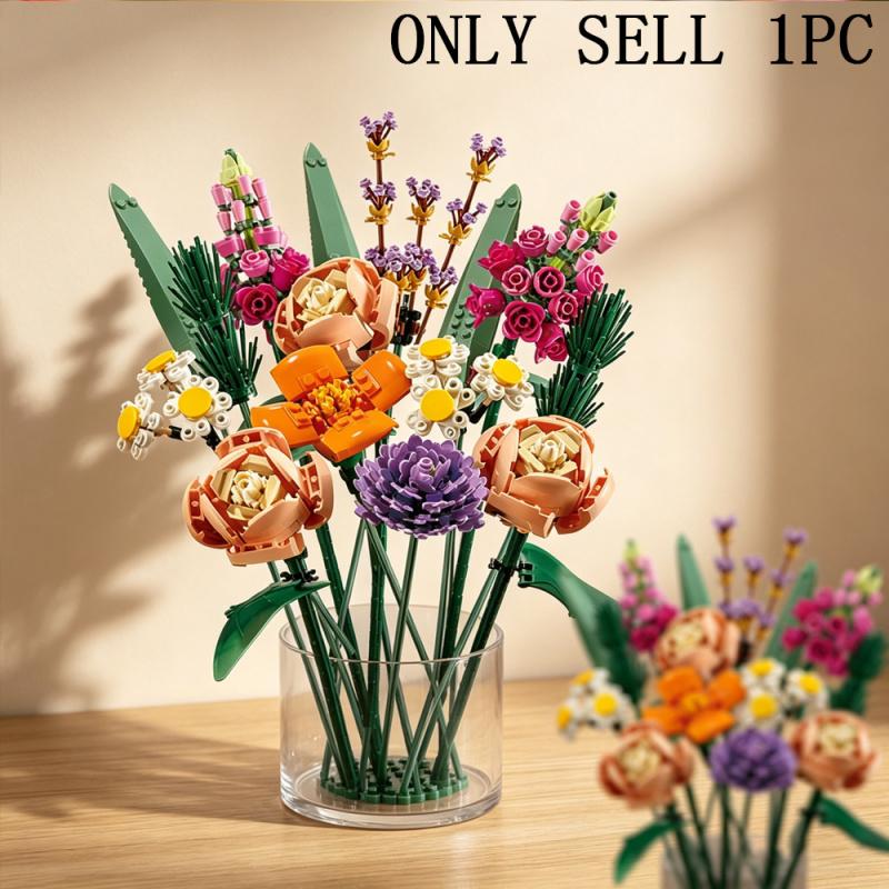 Artificial Bouquet Wildflower Potted Plant DIY Building Blocks Sets 3D Eternal Love Flower Model Home Decor Festival Gift