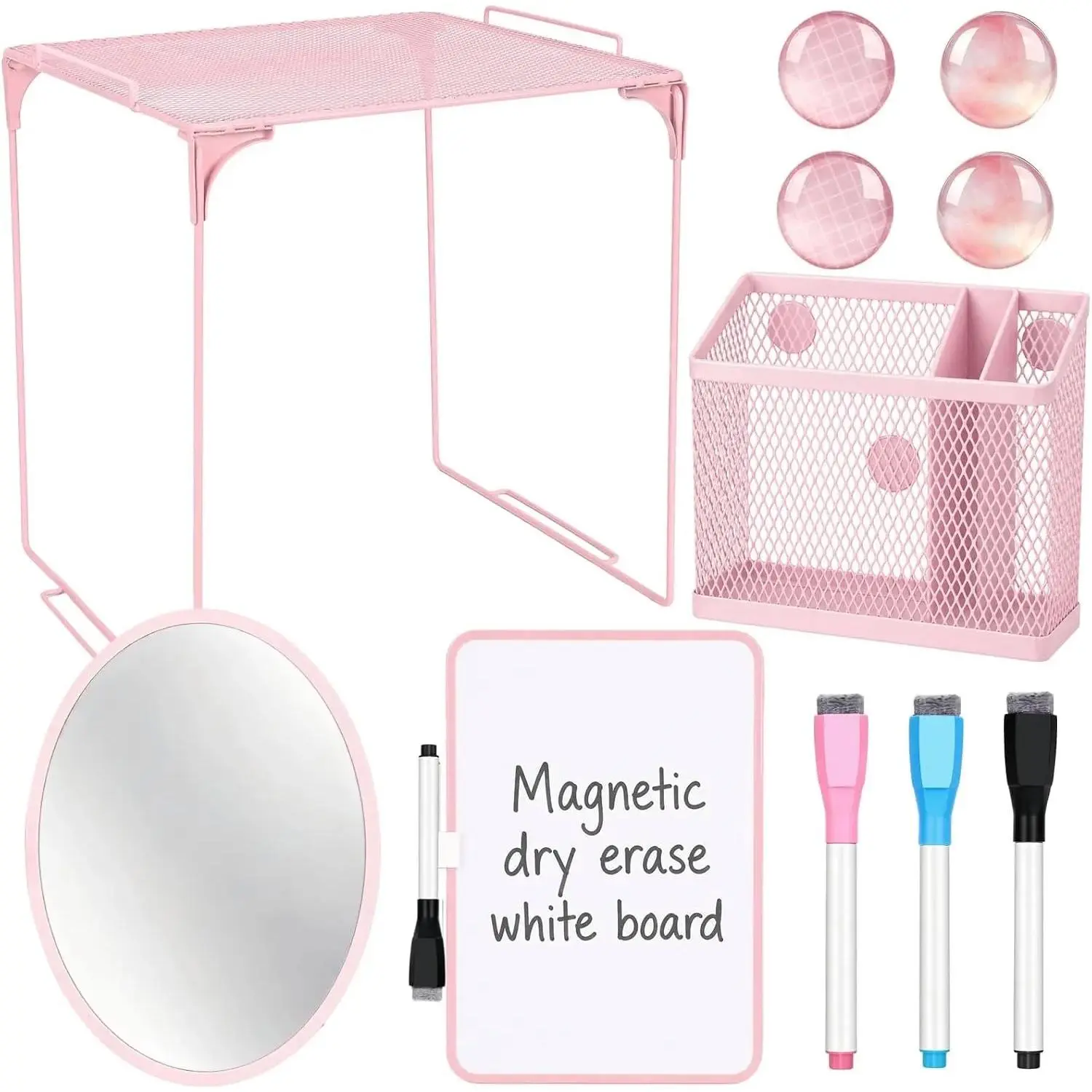 Pink Locker Accessories for Girls 11 Pcs Back to School Locker Decoration Supplies with Shelf Magnetic Mirror Whiteboard Pen Holder Magnets Locker Organizer Set for School Office