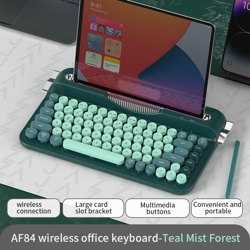 AJAZZ AF84 High Appearance Wireless Thin Film Keyboard Dual Mode 2.4G Bluetooth 84 Key Retro Keyboard Fast Response Punk Typewriter Female Keyboard Code Word Office Support Multiple Systems Suitable for Office Use Requires Self Provided AAA Battery * 2