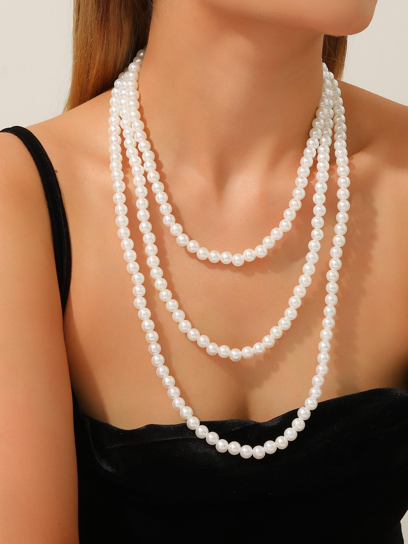 Elegant Vintage Adjustable Multi-Layer Pearl Necklace, Long Beaded Costume Jewelry for Women, Perfect for Weddings and Daily Wear